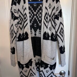 Black and Gray Aztec Patterned longline Women's cardigan Sweater open front